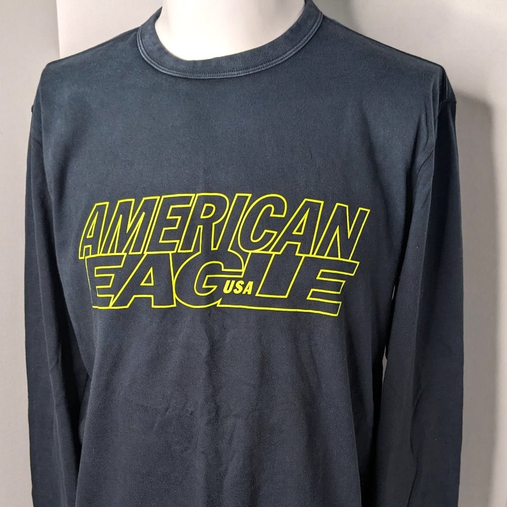 American Eagle Long Sleeve Round Neck Sweatshirt Standard Fit M Tall Gray Charco